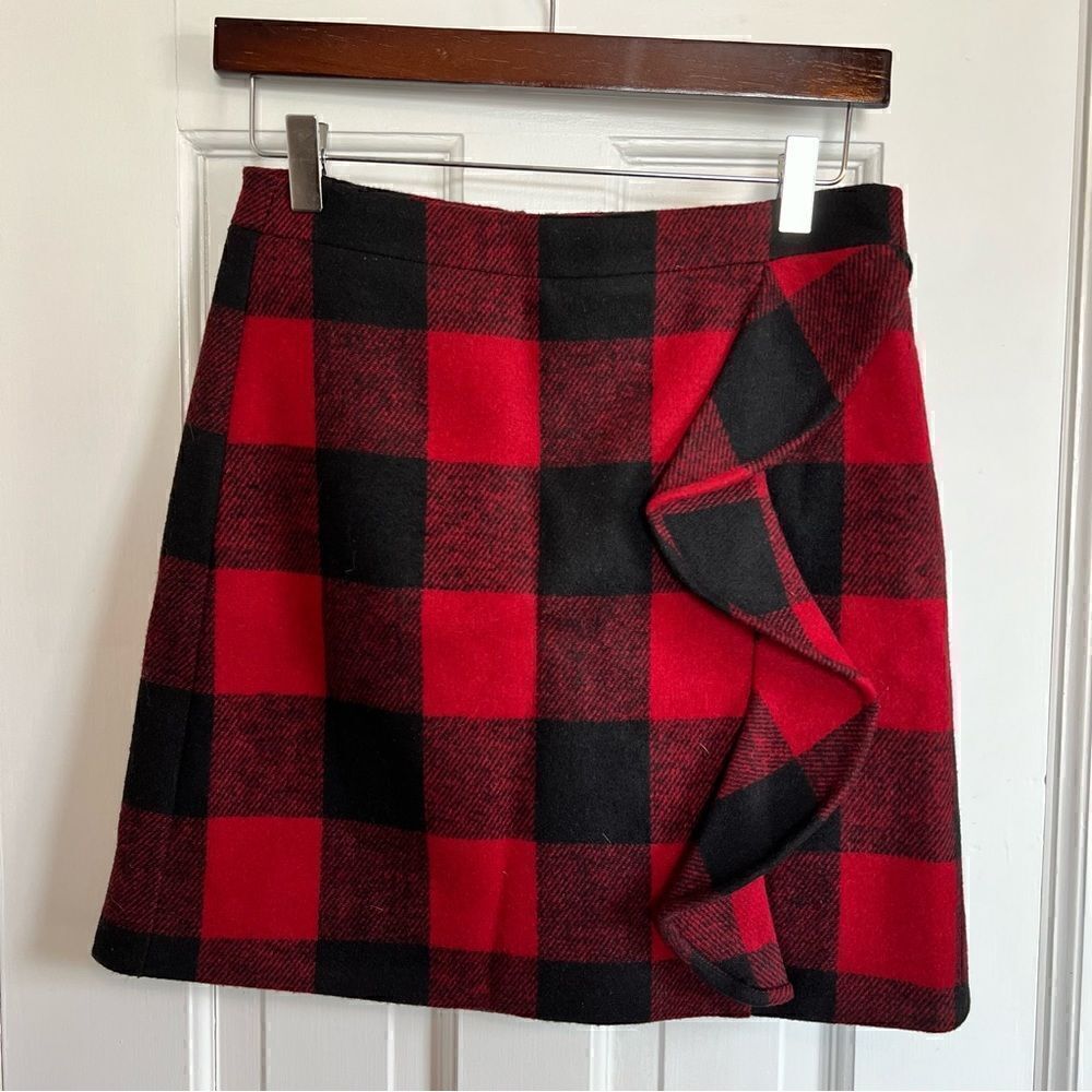 J.Crew black & red plaid wool skirt